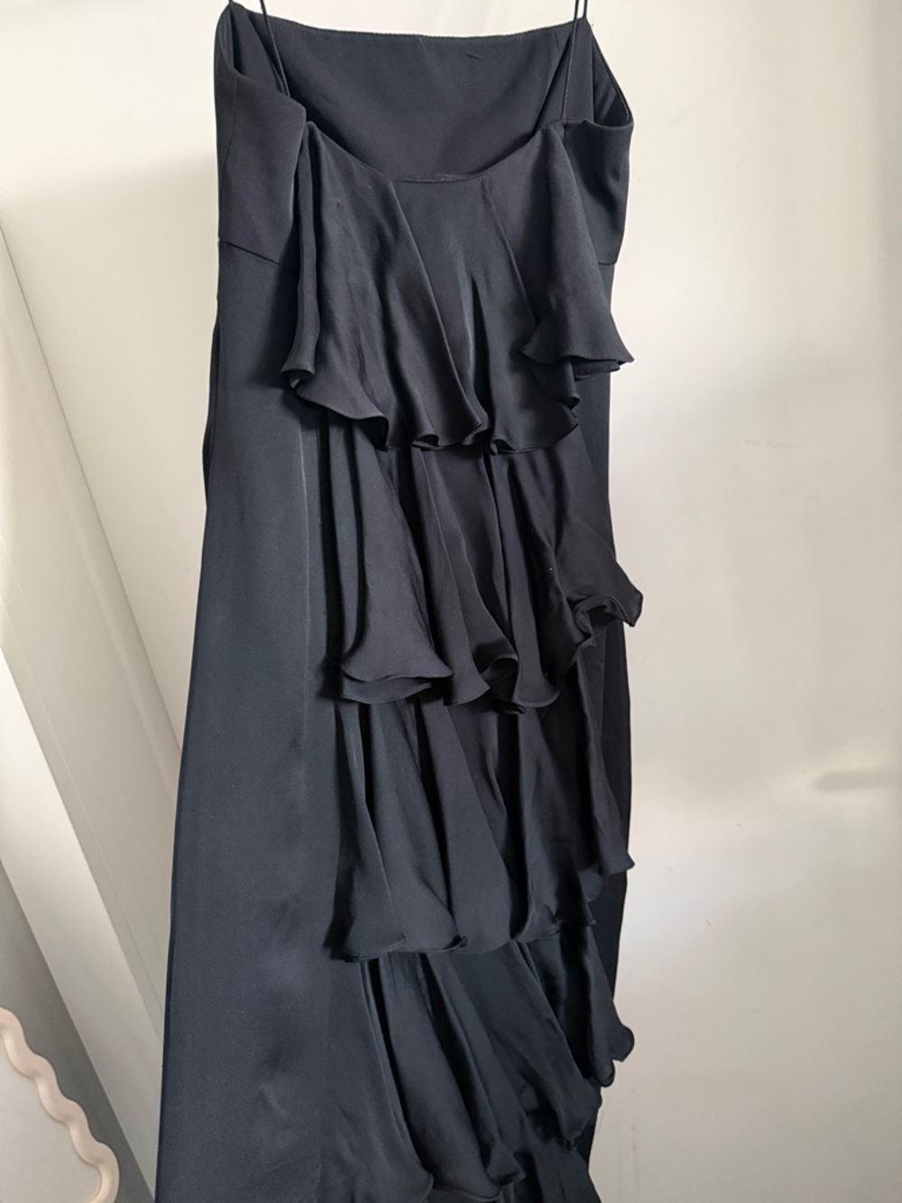 Marchesa Black Slip ruffles Maxi Dress Elegant Spaghetti Strap form fitting 0 - Picture 7 of 7